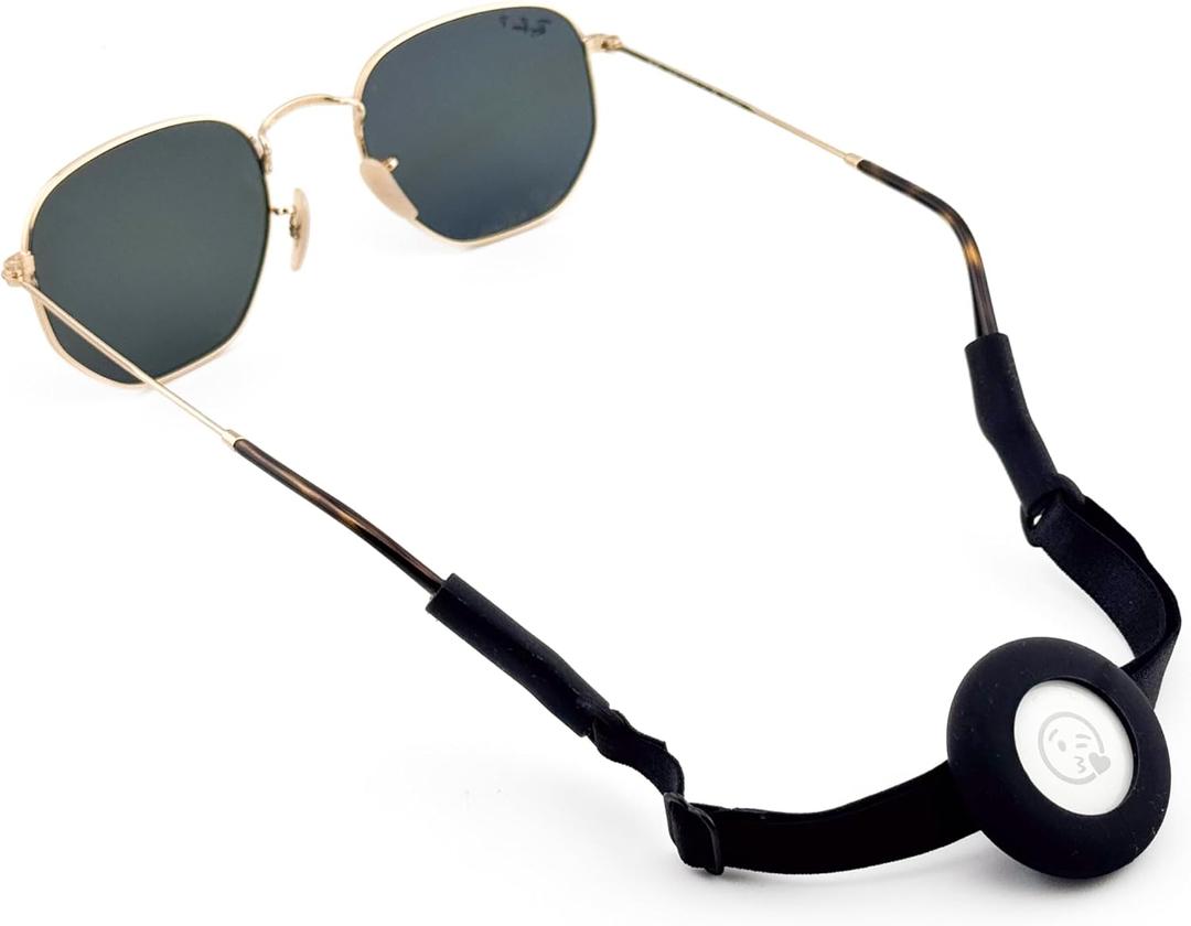 Eyeglass Lanyard Sunglasses Strap with Holder Compatible with AirTag Tracker Adjustable Eyeglass Strap for Eyewear Loss Prevention Sunglasses Lanyards (Black Adjustable Band)