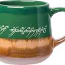 Silver Buffalo Lord of The Rings Elven Text High Gloss Reactive Glaze Tapered Pottery Mug,18 Ounces (Green/Brown/Multi)