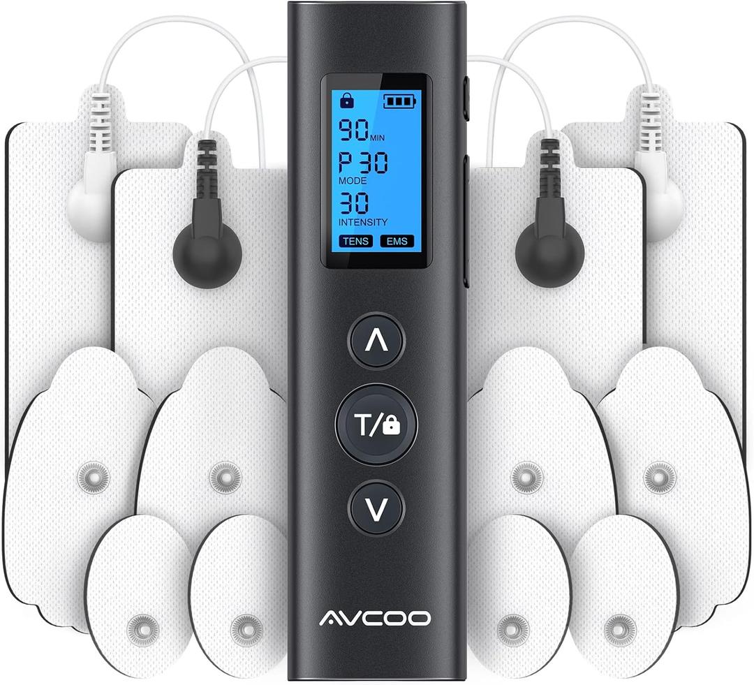 30 Modes TENS EMS Unit Compact Muscle Stimulator for Pain Relief of Back, Shoulder, Neck, Rechargeable & Portable Dual Channel EMS Muscle Stimulator with 30 Intensity Levels, 12 Electrode Pads (Black)