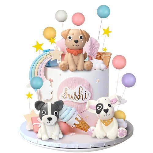 Dog Cake Topper Clay Dog Figurines Star Cloud Ball Cake Toppers Decorations for Dog Theme Paw Cute Pet Decoration Supplies