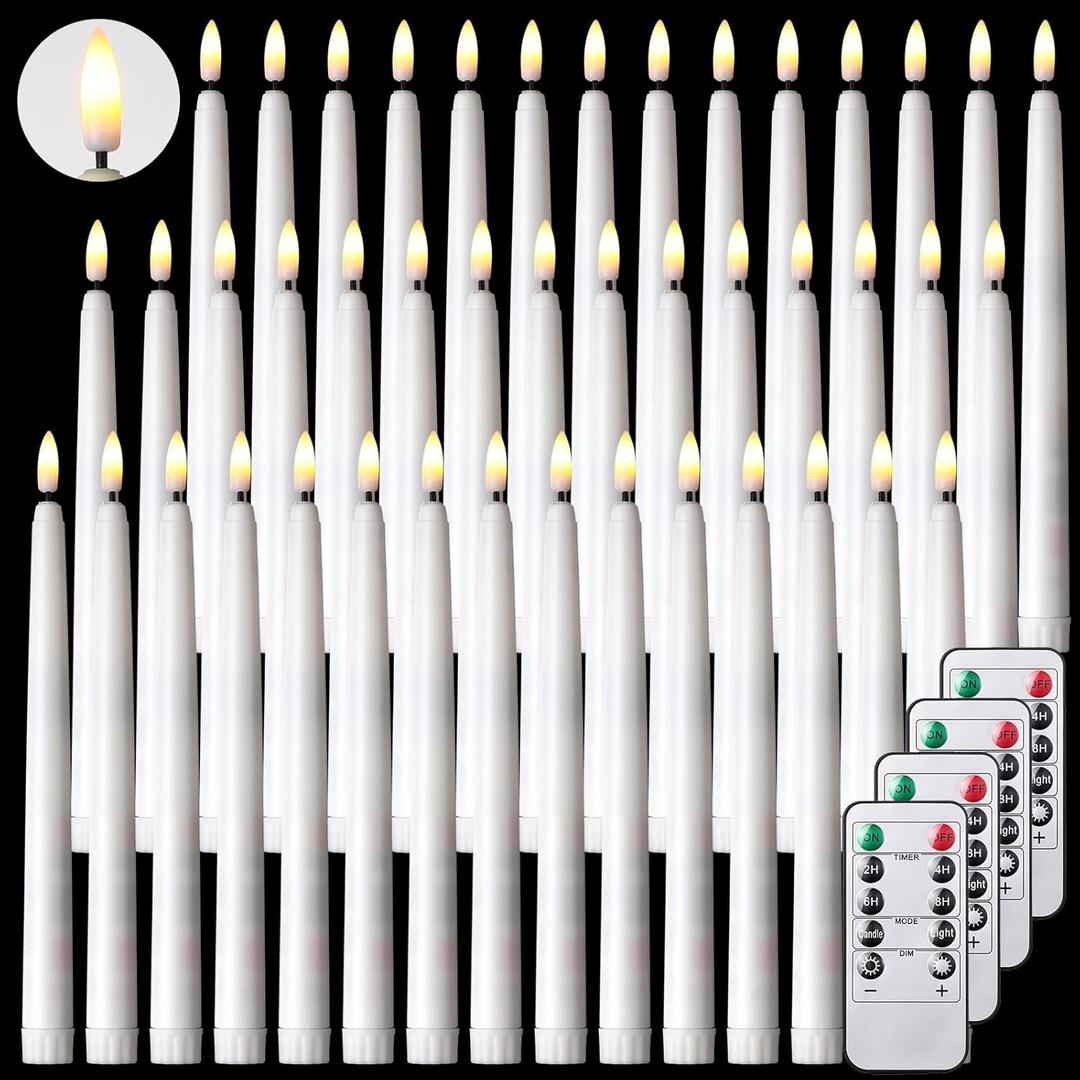 Reginary 50 Pack Flameless Taper Candles with 4 Remote, Battery Operated Flickering Taper Candles 3D Wick Fire LED Faux Wax Warm Lights for Wedding Thanksgiving Christmas Holiday(9.65 Inch)