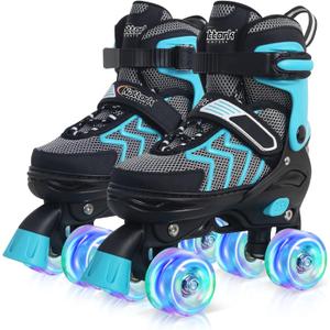 Nattork Kids Roller Skates for Boys & Girls, 4 Size Adjustable Rollerskates with Light Up Wheels for Teens Beginners Outdoor Sports, Birthday Gift for Toddler (Small(9C-12C), Teal)