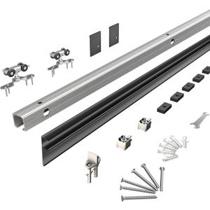 JUBEST 8FT Barn Door Sliding Hardware Track Kit, Aluminium Alloy Box Rail Hardware for Classic Modern Interior Single Wooden Door,Low Clearance,Black JUBEST 8FT Barn Door Sliding Hardware Track Kit, Aluminium Alloy Box Rail Hardware for Classic Modern Interior Single Wooden Door,Low Clearance,Black