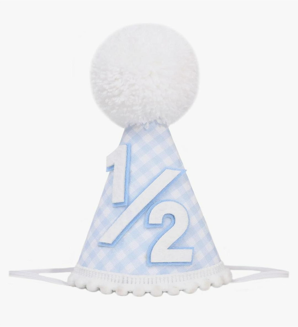 Blue White Gingham Birthday Hat