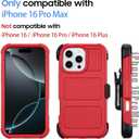 for iPhone 16 Pro Max Phone Case with Belt Clip Holster Kickstand, Shockproof Heavy Duty Rugged, 2 Layers of Sturdy, Cases for iPhone 16ProMax, for Protective i Phone Case 16 Pro Max Defender Red