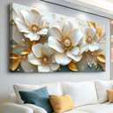 MooMel Large Floral Canvas Wall Art 20x40 Inch Gold White Plant Abstract Decor Painting Pictures Modern Nordic Botanical Flowers Posters Prints for Living Room Dining Room Bedroom Office Hallway Home Decoration.