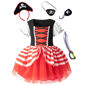 LATOBREATH Baby Little Girl Pirate Costume Princess Dress Halloween Party Dress up With Hat Eye Patch, 3-4Y
