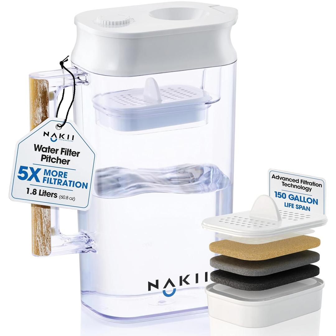 Water Filter Pitcher - Long Lasting 150 Gallons, Supreme Fast Filtration and Purification Technology, Removes Chlorine, Metals for Clean Tasting Drinking Water, WQA Certified,