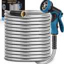 Garden Hose 40FT, Water Hose with 10 Function Nozzle, Garden Hose Metal with Leak-proof Connectors, Kink-Free & Ultra Flexible, Rust/Pet/Puncture Proof for Lawn, Yard, RV, Car Wash, 550PSI