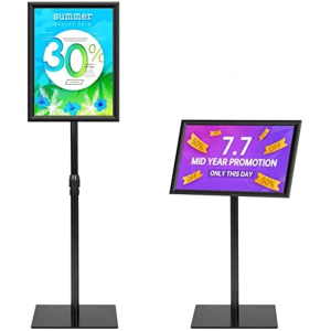 Adjustable Sign Stand Holder, 11 x 17 Inch Poster Stand with More Stable Heavy Duty Metal Base, Floor Standing Outdoor Indoor Display Holder, Adjustable Angles, Cool Black