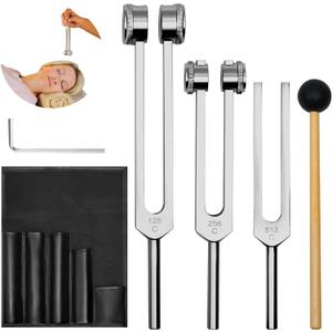 Tuning Forks for Healing Instrument (128Hz, 256Hz, 512Hz) - Tuning Fork Set with Reflex Hammer, Sound Healing Instruments for Essential Yoga/Chakra/Sound Therapy/Meditation Beginner