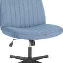 Armless Desk Chair, Criss Cross Chair No Wheels, Fabric Padded Desk Chair, Modern Swivel Height Adjustable Office Chair with Wide Seat for Home, Office, Make Up, Bed Room - Blue
