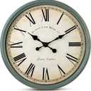 Bernhard Products Large Decorative Wall Clock 20 Inch Silent Non Ticking Battery Operated Quartz Vintage Stylish with Rustic Green Rim for Home Living/Dining Room Kitchen & Over Fireplace