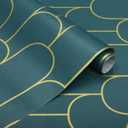 Yasinet Peel and Stick Wallpaper Green and Gold Wallpaper Dark Green Contact Paper Modern Geometric Removable Self Adhesive Wall Paper for Bedroom/Cabinet Waterproof for Bathroom Vinyl 197" x 17.3"