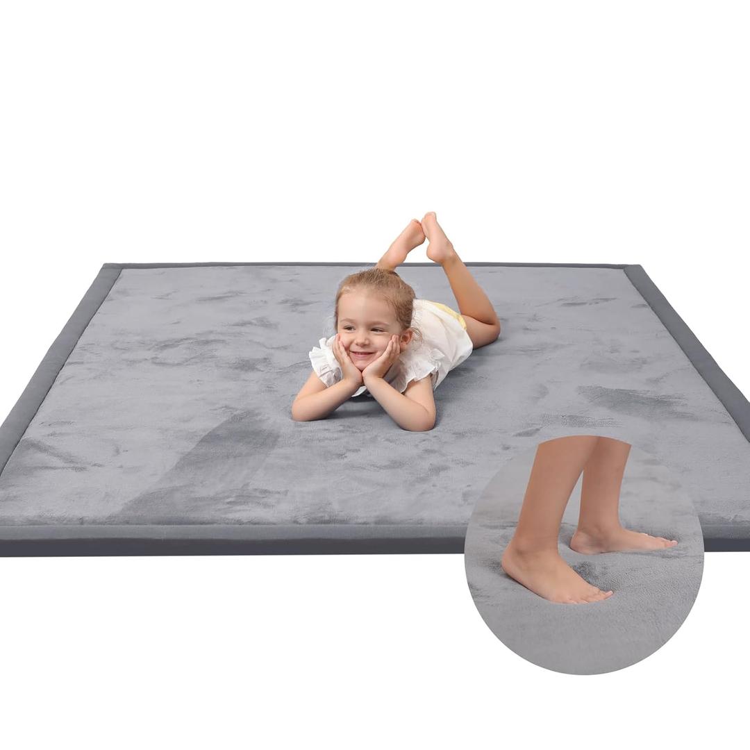 Baby Play Mat for Floor,1.3" Thick Memory foam Tummy Time Mat for Toddlers,Infants,kids,Water-Repellent Soft Nursery Rug,Extra Large Non Slip for Crawling&Yoga,Tatami Style for Living Room(Dark Grey)