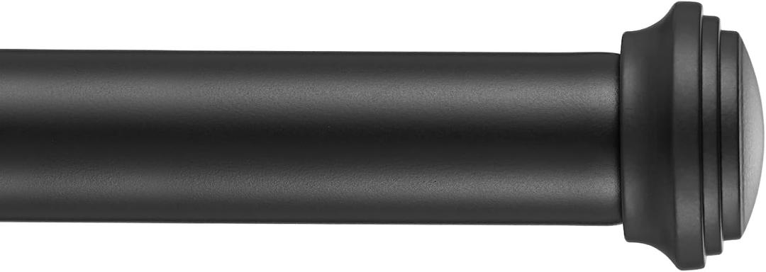 Matte Black Curtain Rods for Window 28-56", Decorative Curtain Rod with Cap Finials, Splicing Curtain Rod Single Drapery Rods Window Rod, Heavy Duty 1 Inch Diameter Single Curtain Rod Telescoping