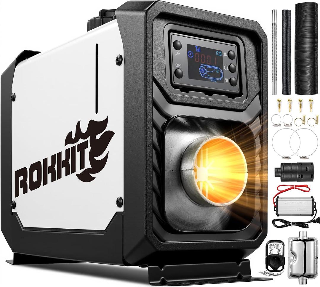 ROKKIT 8KW Diesel Heater, 110V/12V All-in-One Diesel Air Heater, Portable Diesel Heater with LCD Monitor & Remote Control, Fast Heating Low Noise Diesel Parking Heater for Tent, Car, RV, Camper