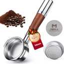 58mm Bottomless Portafilter with Double Shot Filter Basket & Premium Walnutwood Handle, Portafilter Compatible with All Breville 58mm Machines, Espresso Accessories(Puck Screen) (58mm Fits Breville/2 Ears)