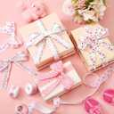 Kosiz 8 Rolls Pink Baby Shower Ribbon 7/8 Inch It's a Girl Ribbon Rose Flower Print Grosgrain Ribbons for Diaper Cake Gift Wrapping Wreath Bow DIY Craft Gender Revel Party Decor, 40 Yard Total