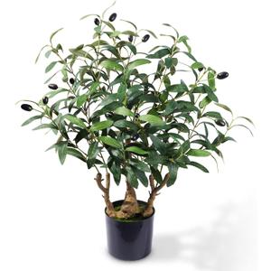 2ft Artificial Easter Olive Tree with Pot, Spring Tabletop Faux Plants Mini Trees for Home Office Living Room Modern Decor 16 Fruits (1ft 11in)