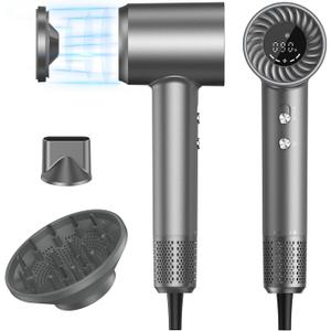 Hair Dryer, 150000 RPM Brushless Motor with 500M Negative Ions, Fast-Dry Lightweight Design, ThermoControl & Magnetic Nozzle/Diffuser, Low Noise Salon Blow Dryer for All Hair, Travel, Home