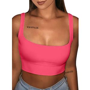 GOBLES Women's Sexy Summer Basic Solid Sleeveless Stretch Crop Tank Top (Red, L)
