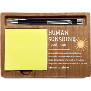 Inspirational Quotes Office Desk Decor Gift, Wooden Desk Note Pen Holder, Sticky Pen-holder for Office Home, Thank You Sunshine Gifts for Colleague Family Friends-A07