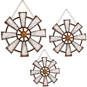 VGICH Wooden Windmill Wall Decor Set of 3, Vintage Wall Art for Farmhouse, Living Room, Bedroom