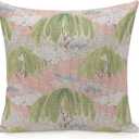 POMOTER Thibaut French Fabric Willow Tree Green Pink Check Throw Pillow Cover,Traditional Checkered Decorative Pillow Cases Cotton Linen Square Cushion Covers for Sofa Couch,18"x18"