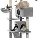 PEQULTI 56.3'' Cat Tree for Large Cats with Super Large Top Perch, Tower for Indoor Cats with Hammock and Sleeping Bag, Cat Shelves with Scratching Posts and 2 Condos Houses Grey