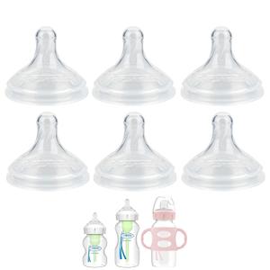 Silicone Nipple for Dr. Brown's Natural Flow Level 2 Wide-Neck Baby Bottle, 3m+, Medium Flow, 6 Count