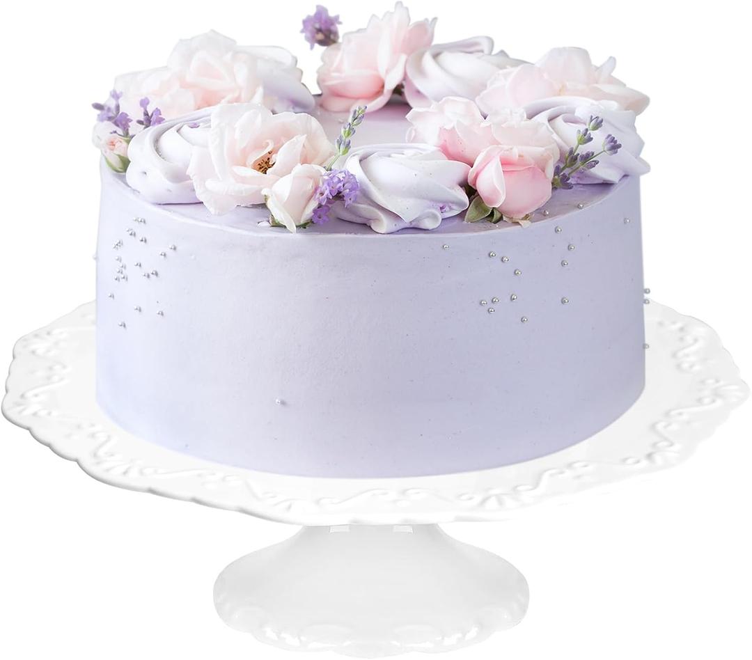 10 Inch Cake Stand for 8 Inch Cakes, Porcelain Wedding Cake Stand for Party, Round Dessert Cake Display Stand Plate - Elegant White Cake Pedestal Stand for Birthday, Baby Shower, Christmas, and Party Display (10 Inch)
