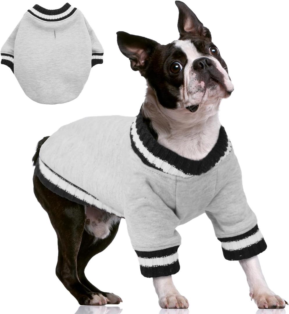 FUAMEY Dog Pullover for Small to Medium Dogs - Warm Winter Sweater with Soft Fleece, Cute Pet Doggie Outfit for Boys & Girls, Grey, (Large)