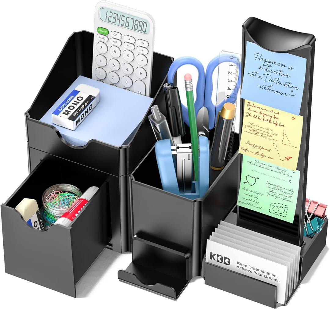 KDD Pen Organizer with Headphone Holder - Pencil Holder for Desk with Drawer and Card Holder - Multi-Functional Desk Organizer Set for Home Office Accessories Art Supplies