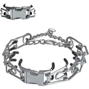 Prong Training Collar for Dogs, Adjustable Dog Pinch Collar with Quick Release Buckle, No Pull Collar for Small Medium Large Dogs, Two Extra Link and Twenty pc Caps (M/L (17-23" Neck, 3.2mm))