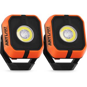 Led Work Light with 4 Modes,1200LM Portable COB Magnetic Light,3350mAh Recharge Spotlight and Floodlight,150 Rotate IP65 Waterproof for Car Repair and Camping (2 Packs Without Hook) (Orange)