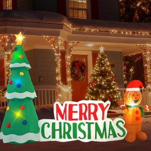 HZGDEJTG 10FT Christmas Inflatable Outdoor Decorations, Christmas Tree Road Sign Pancake Man Inflatable Yard Decorations with LED Lights for Indoor and Outdoor Yard Garden Christmas Decorations