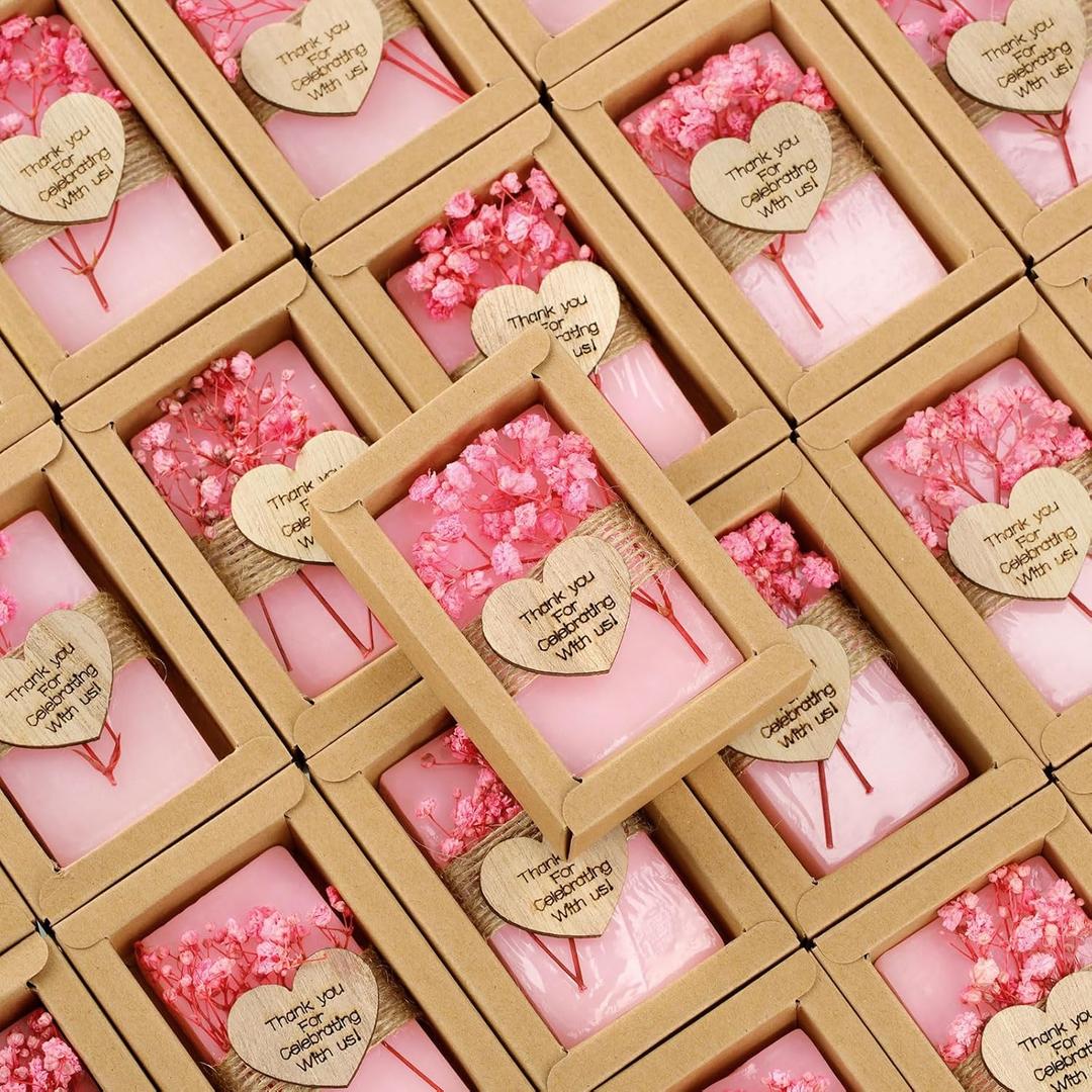 Demissle 30 Pcs Mini Scented Soap Wedding Party Favors Gifts Baby Shower Bridal Shower Handmade Natural Soap Favors for Guests in Bulk for Wedding Souvenirs Engagement Party(Pink)