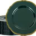 Hioasis 60pcs Green Plastic Plates - Green and Gold Disposable Dinnerware with Gold Rim, Heavy-duty, 10.25 inch, Dinner Plates for Party & Wedding