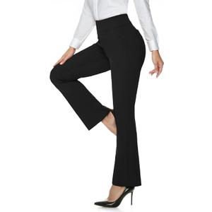 Womens Dress Work Pants with Pockets High Waist Bootcut Casual Business Slacks Tummy Control Yoga Pants (Large, Black)