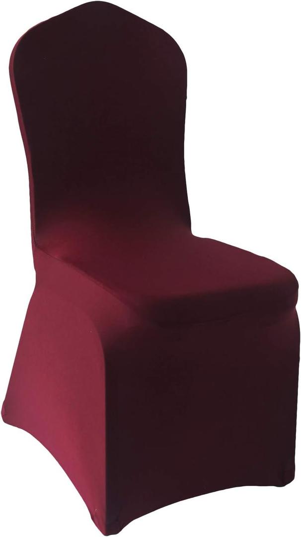 WELMATCH Burgundy Stretch Spandex Chair Covers - 50 PCS Wedding Events Party Universal Dining Decoration Scuba Elastic Chair Covers Good (Burgundy, 50)