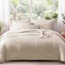 Monbix Super King Plus Size Comforter Set - 7 Pieces Apricot Beige Bed in a Bag Super King Plus Bedding Sets with Comforters, All Seasons Comforter Bed Set with Sheets,Pillowcases & Shams