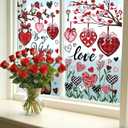 2 x JarThenaAMCS Valentine's Day Window Cling Stickers Red Black Pink Heart Plant Rose Flower Double-Sided Reusable Window Decals for Party Home Office Classroom Decoration, 4 Sheets