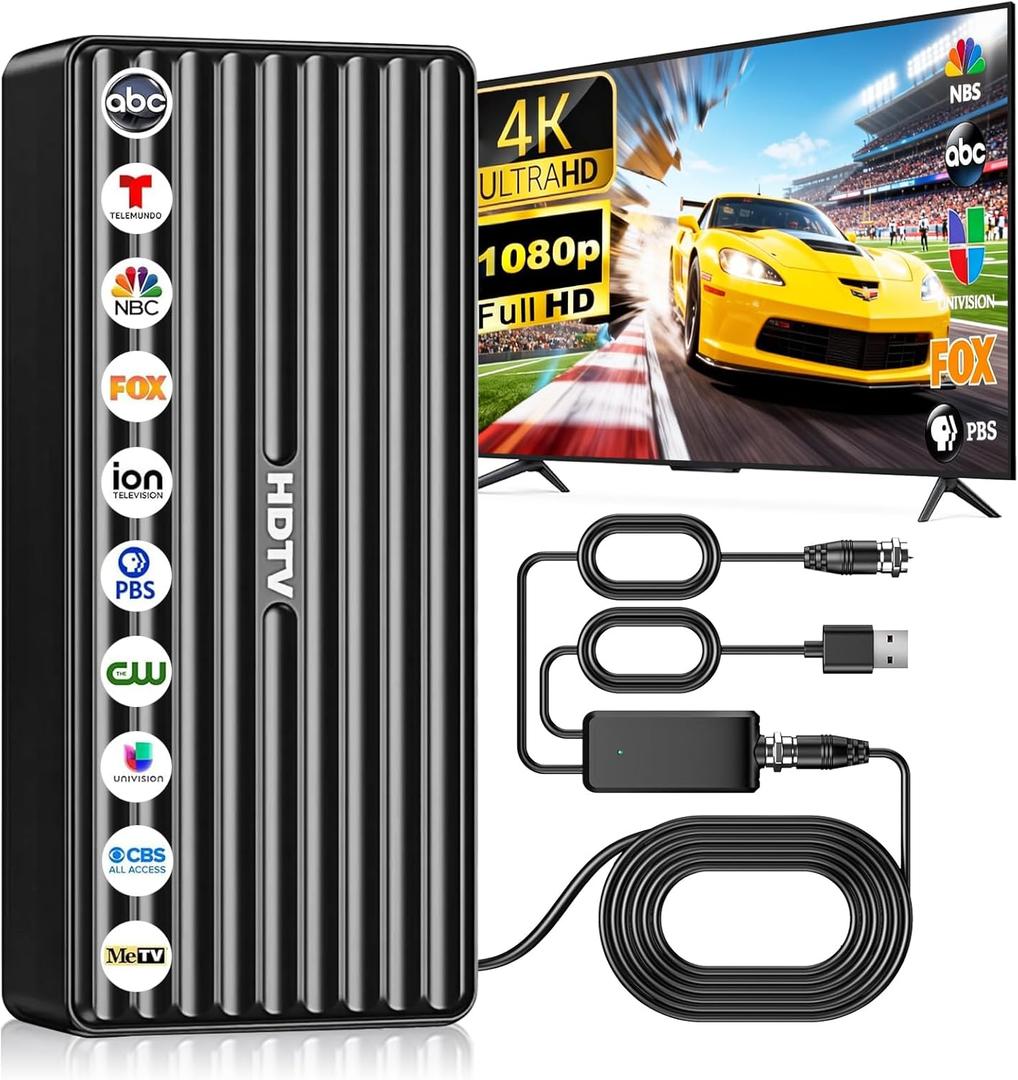 2026 TV Antenna Indoor, Digital Antenna for Smart TV, 1000+ Miles Range, Digital HD Outdoor TV Antenna with Signal Amplifier Supports 8K 4K 1080p Local Channels, Includes 33ft Coax Cable
