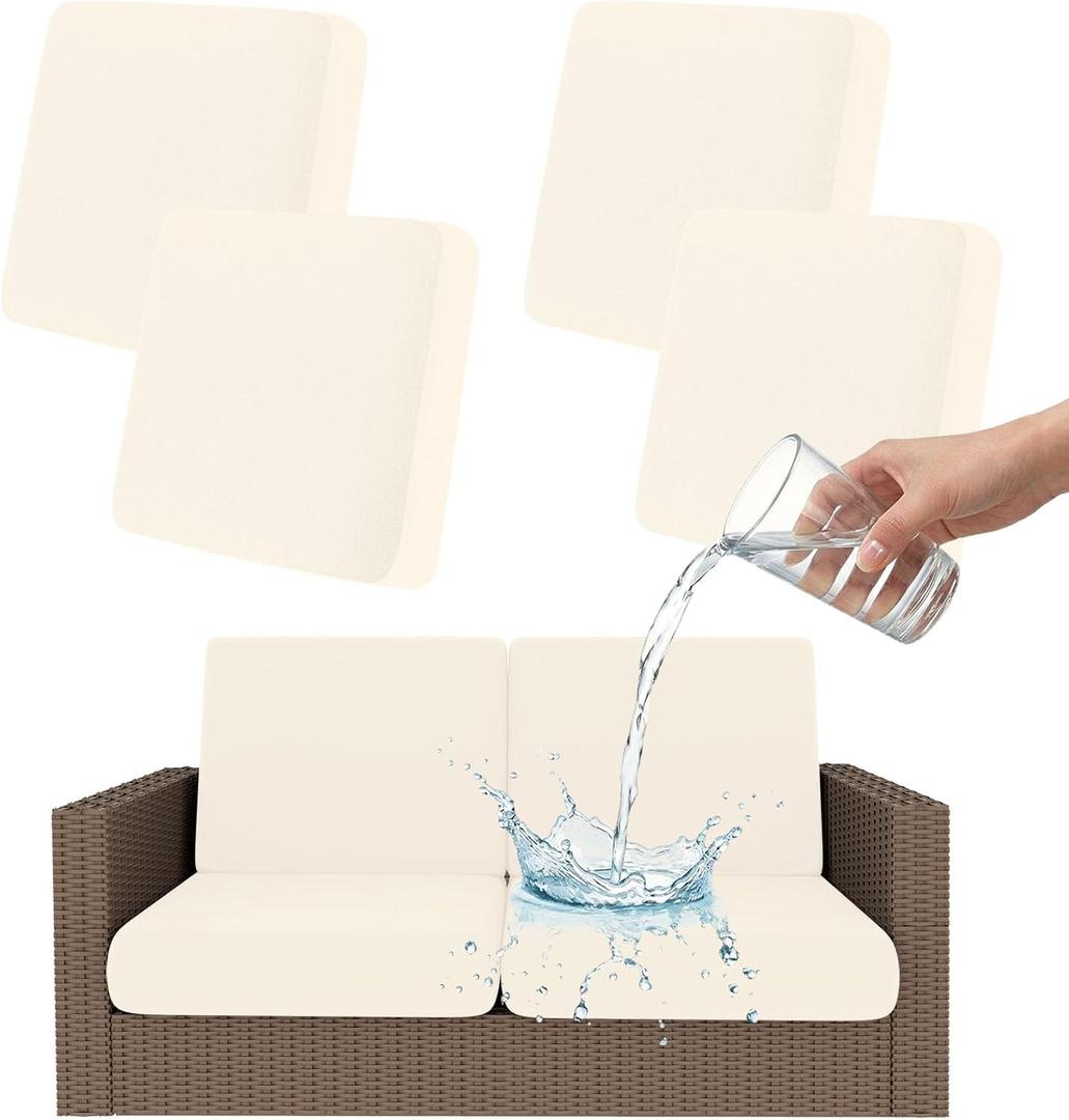 Smiry Waterproof Patio Cushion Covers, Stretch Outdoor Couch Slipcovers Replacement Washable Furniture Protector Sofa Chair Seat Cover for Dogs and Pets (4 Pcs, Beige)