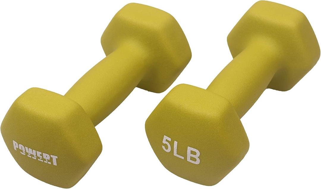 POWERT HEX Neoprene Dumbbell |Coated Colorful Hand Weights in Pair 5lbs