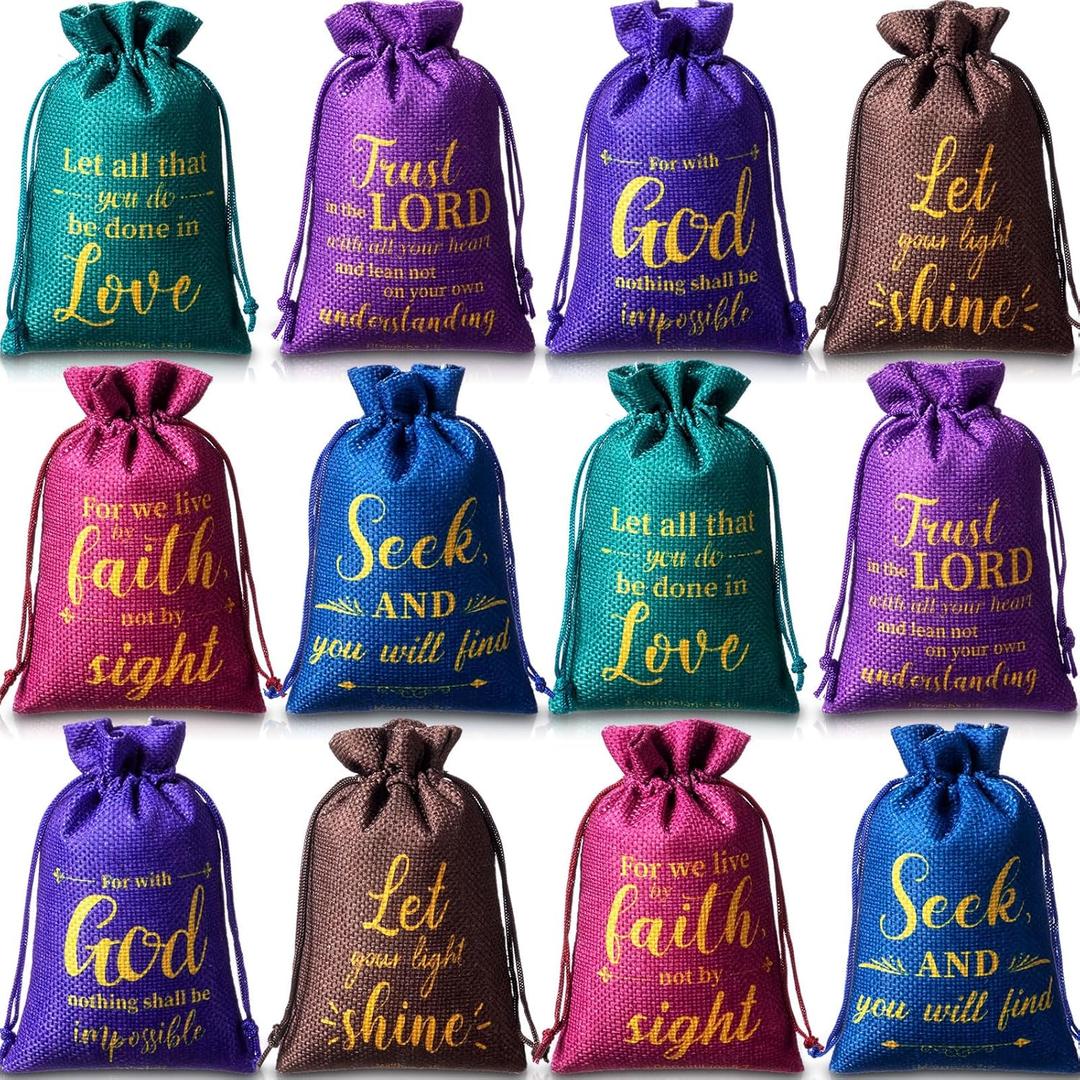 Supervitae 30 Pcs Religious Gift Bags with Drawstring Small Christian Candy Gift Bags 4 x 6 Inch Burlap Jewelry Bible Verse for Mother's Day Wedding(the Lord)