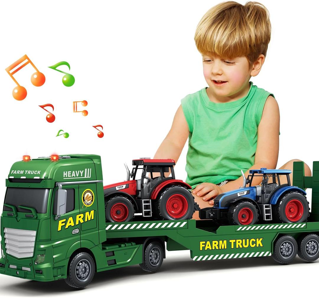 SpringFlower Toddler Boy Truck Toys, 25" Large Farm Vehicles Truck Toy with Tractors,3 in 1 Farm Boy Vehicle, Christmas Birthday Gifts for Kids 3 4 5 6 Years Old