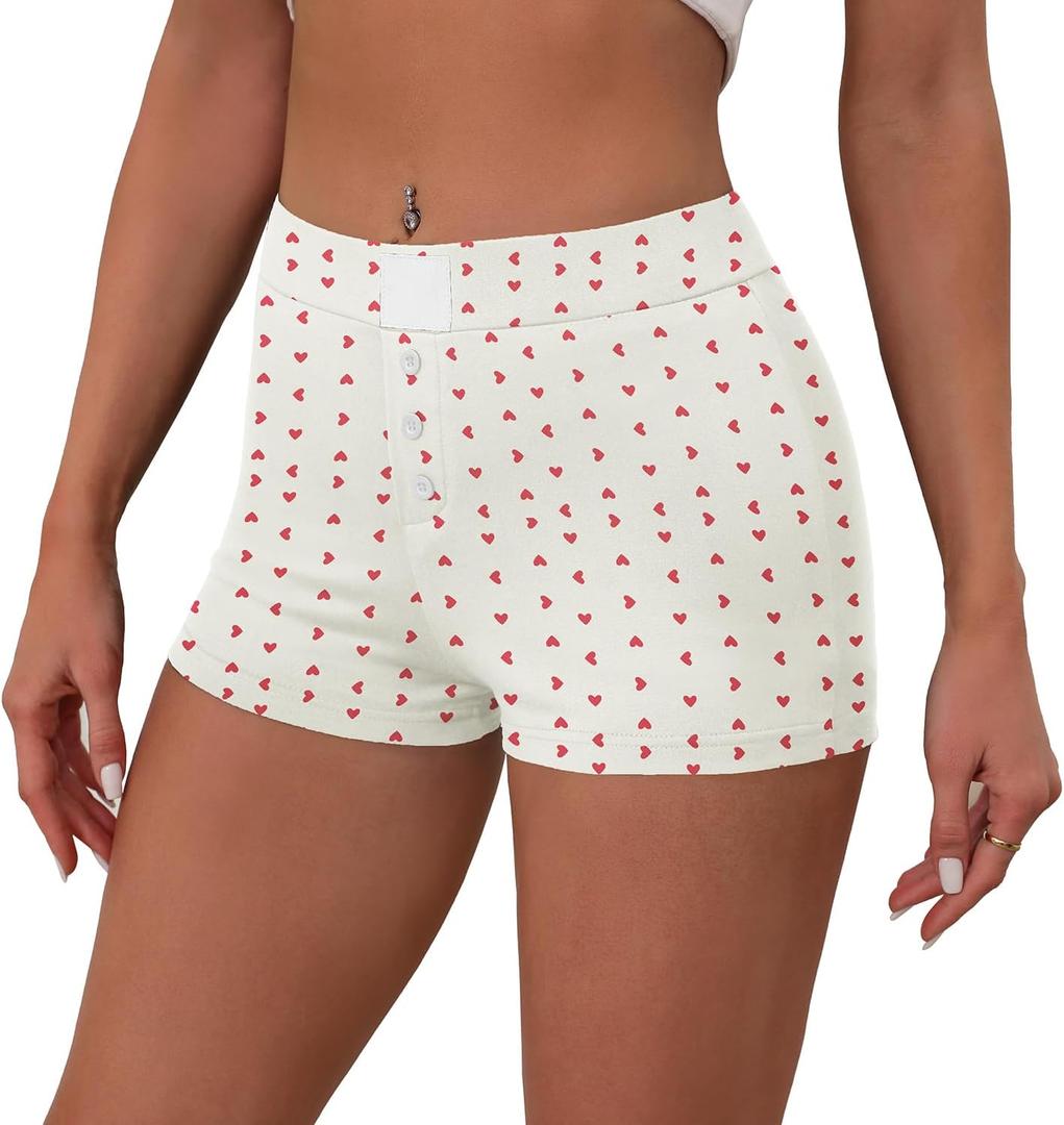 OLYCN Women's Micro Shorts Y2K Low Rise Slim Fit Elastic Button Front Comfy Shorts Sexy Pj Bottoms (White)