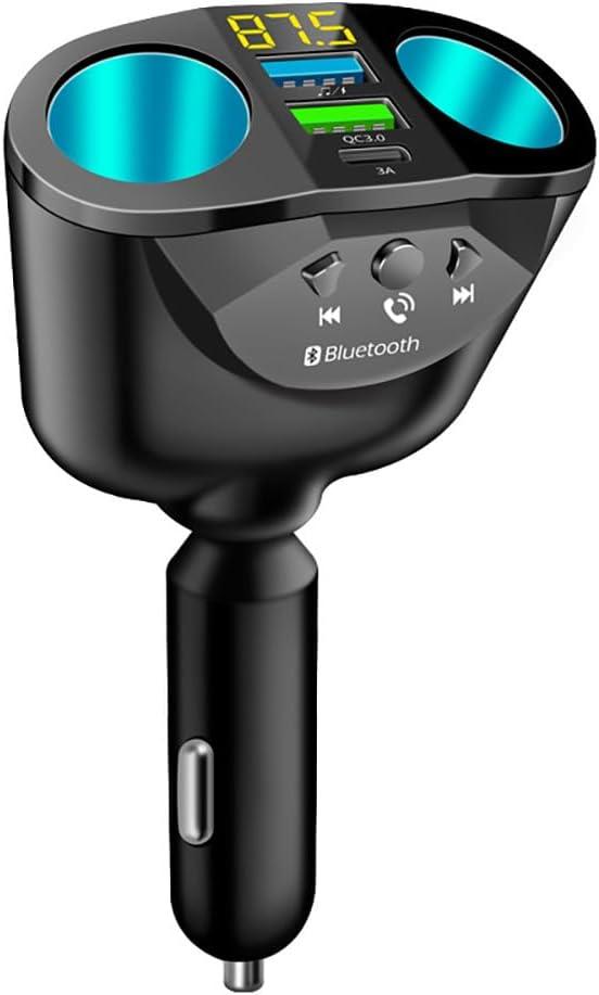 12-24V Car Cigarette Lighter Splitter, Bluetooth5.0 Adapter for Car [Voltage Detection], 2-Socket Cigarette Lighter Adapter Dual USB QC3.0 &PD Fast Car Charger FM Transmitter